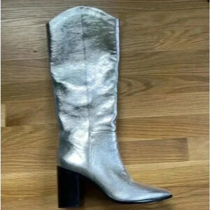 Franco Sarto Ticada Silver Metallic Leather Heeled Tall Boot 9M